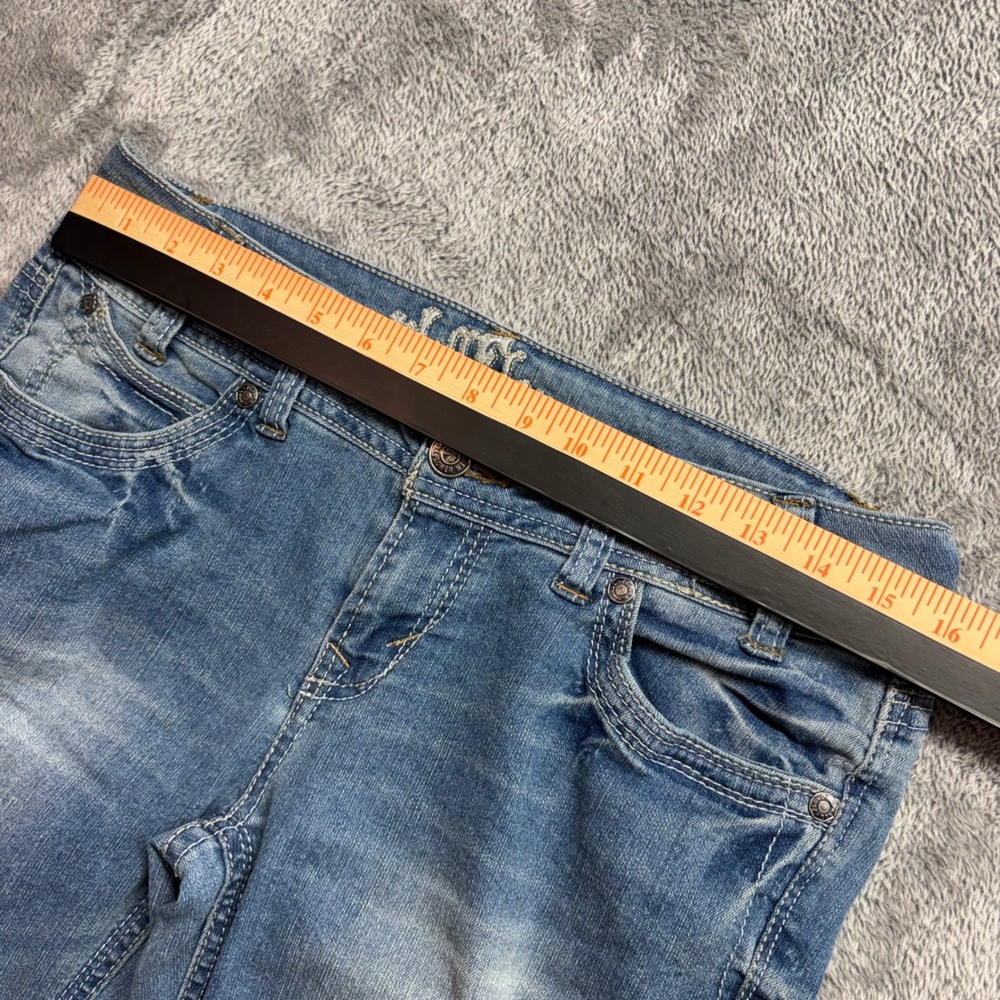 WallFlower Bootcut Jeans Womens 9 Blue NWOT Zip Fly Frayed Hem Stretch Denim - Picture 9 of 15